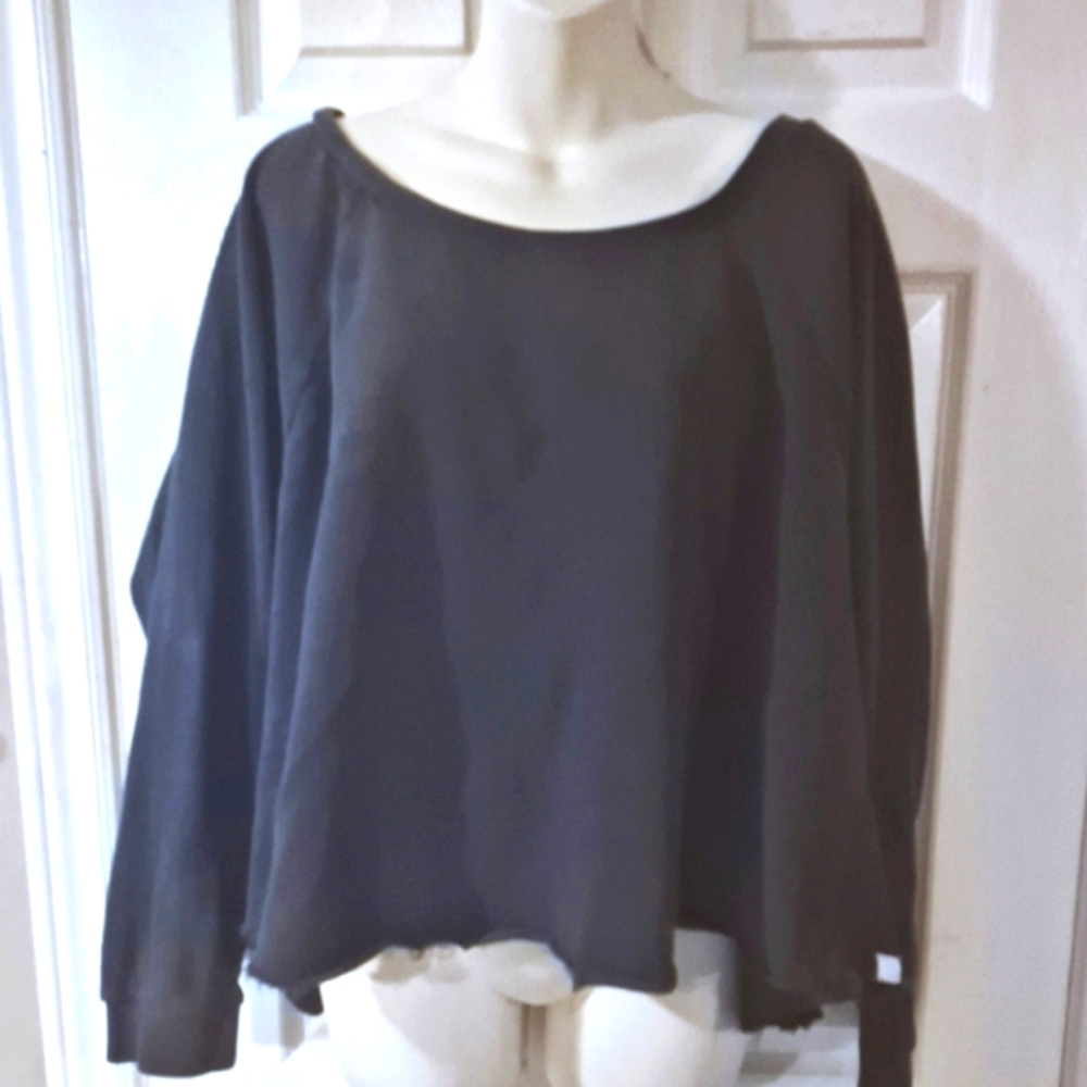 Tkees Navy Boat Neck Raw Hem Pullover Sweatshirt Size